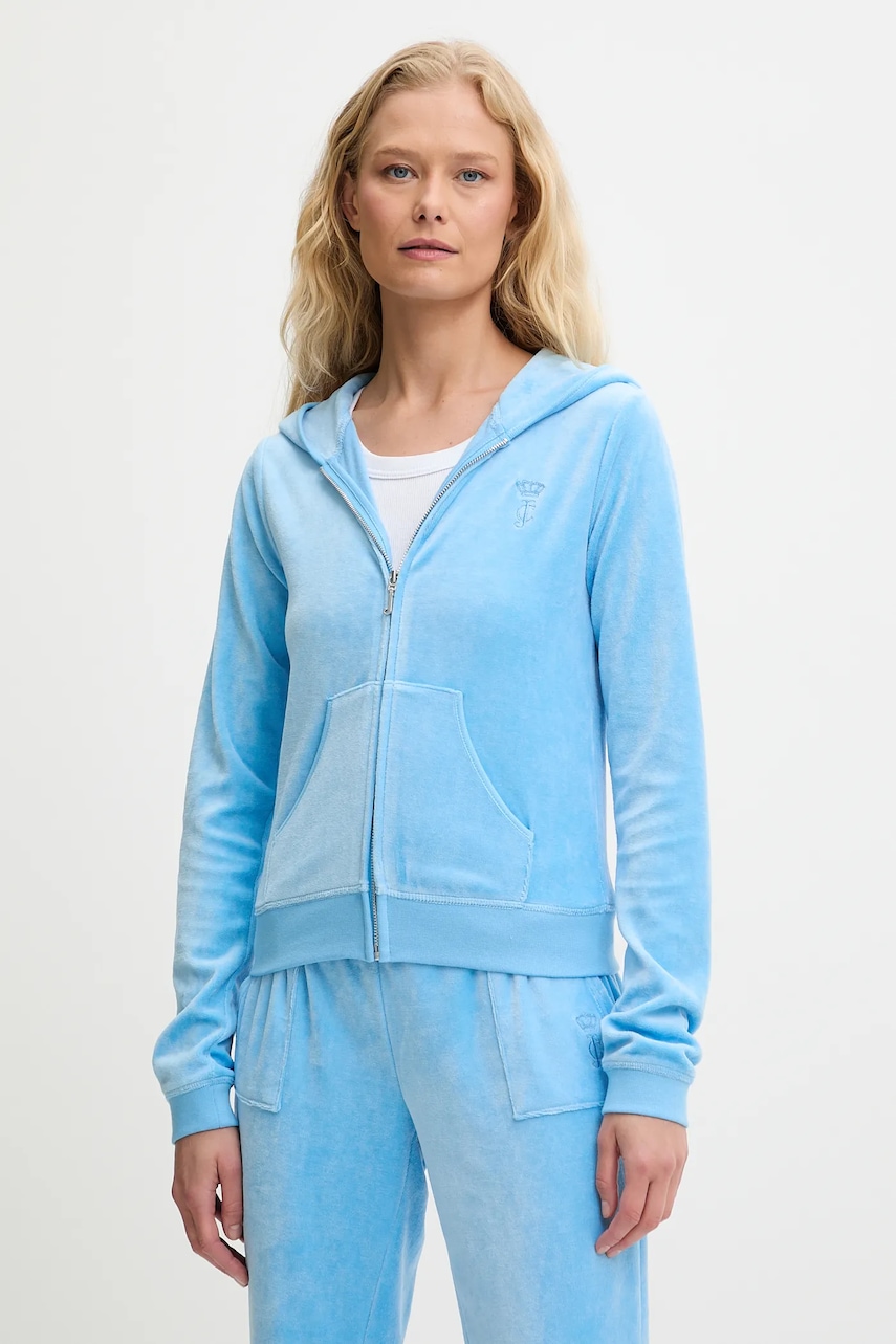 Μπλούζα Juicy Couture HERITAGE ROBYN HOODIE χρώμα: μπλε, με κουκούλα, JCSEBJ007