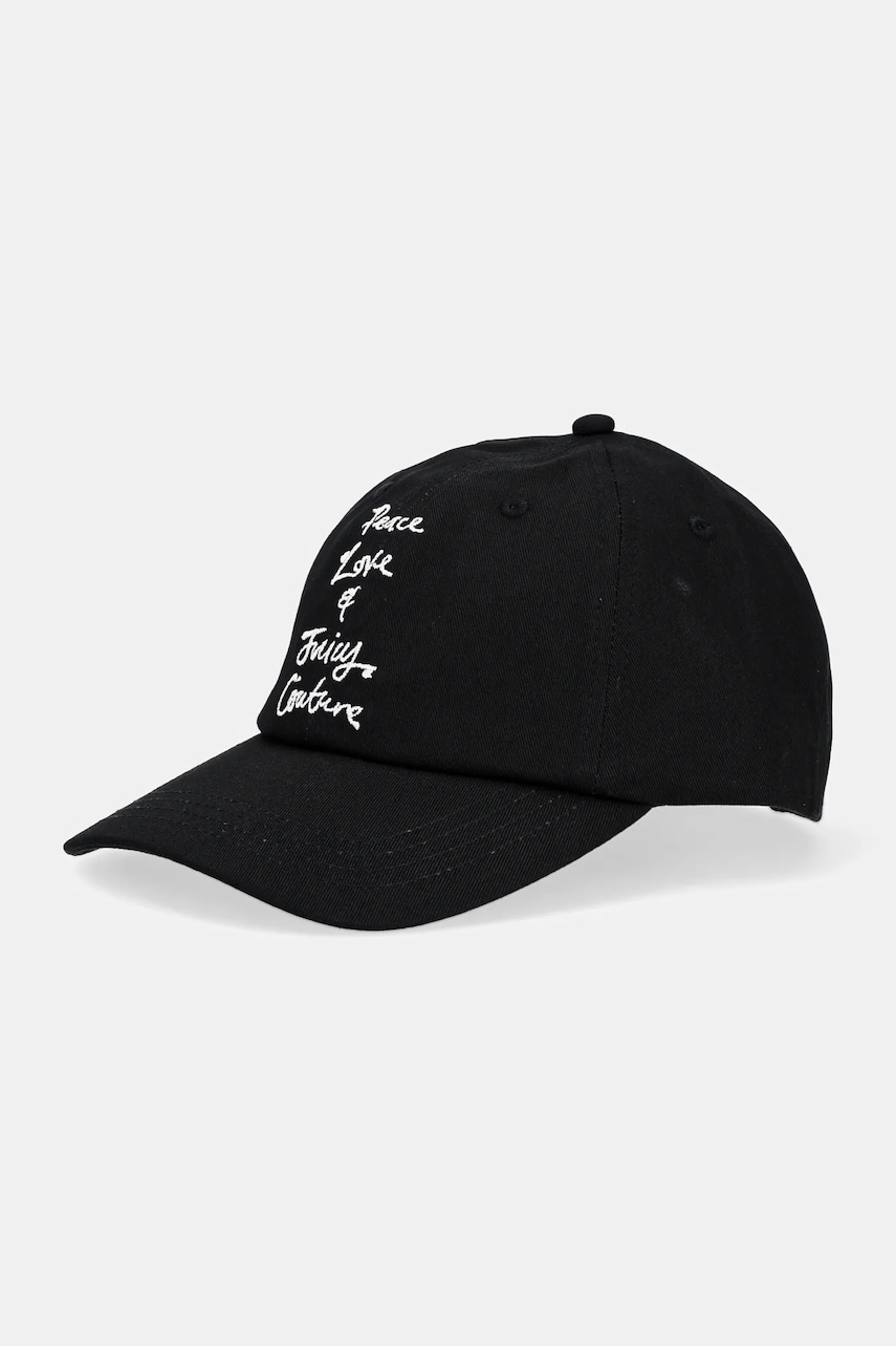 Βαμβακερό καπέλο του μπέιζμπολ Juicy Couture PEACE LOVE AND JUICY CAP χρώμα: μαύρο, JCAWH225703