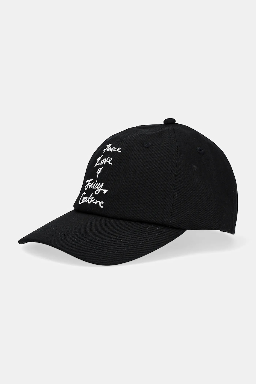 Βαμβακερό καπέλο του μπέιζμπολ Juicy Couture PEACE LOVE AND JUICY CAP χρώμα: μαύρο, JCAWH225703