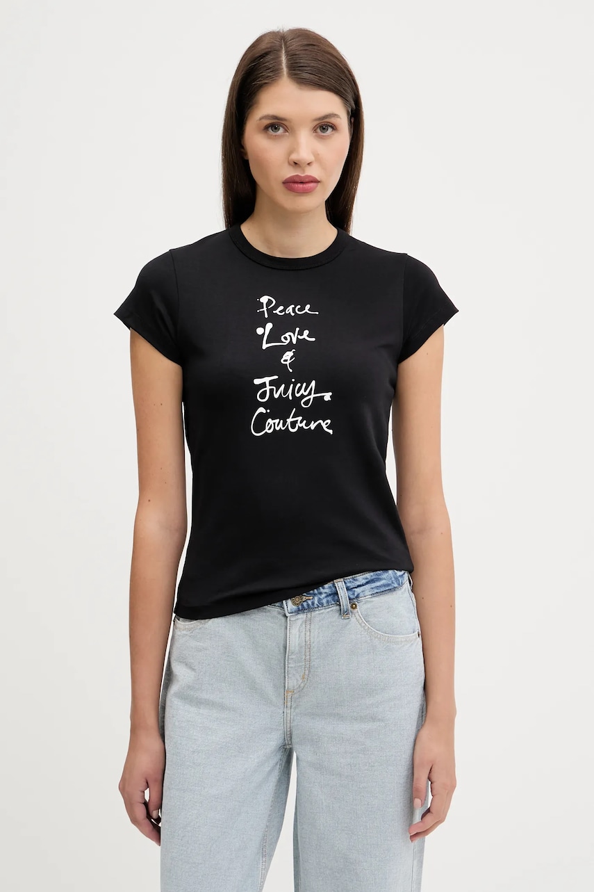 Μπλουζάκι Juicy Couture PEACE LOVE AND JUICY HILTON T-SHIRT χρώμα: μαύρο, JCNCT225458