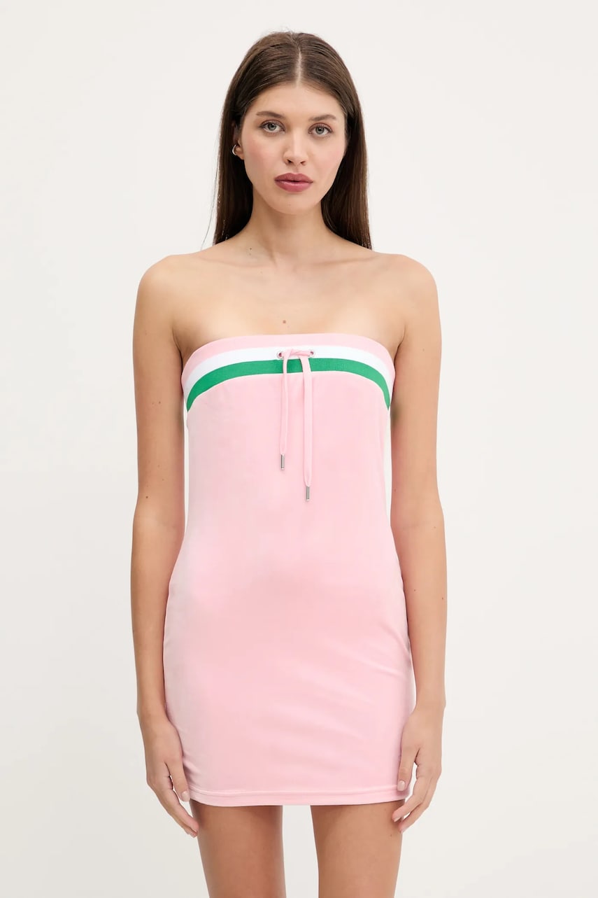 Βελούδινο φόρεμα Juicy Couture VELOUR STRIPE TUBE DRESS χρώμα: ροζ, JCWED225353