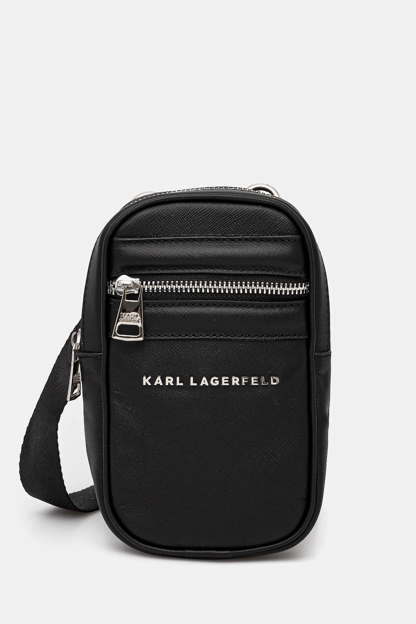 Δερμάτινο φακελάκι Karl Lagerfeld χρώμα: μαύρο, 551455.815922