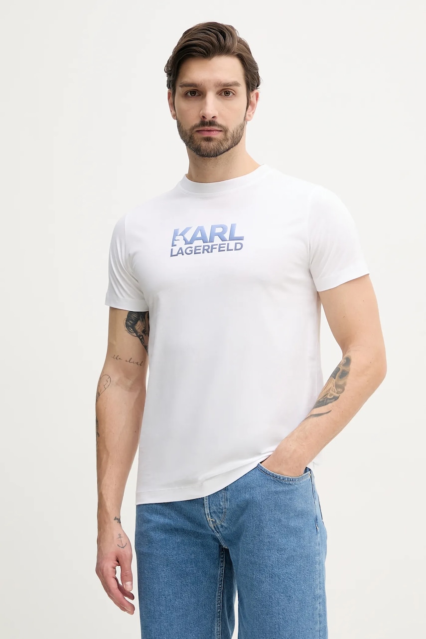 Βαμβακερό μπλουζάκι Karl Lagerfeld ανδρικό, χρώμα: άσπρο, 552241.755064