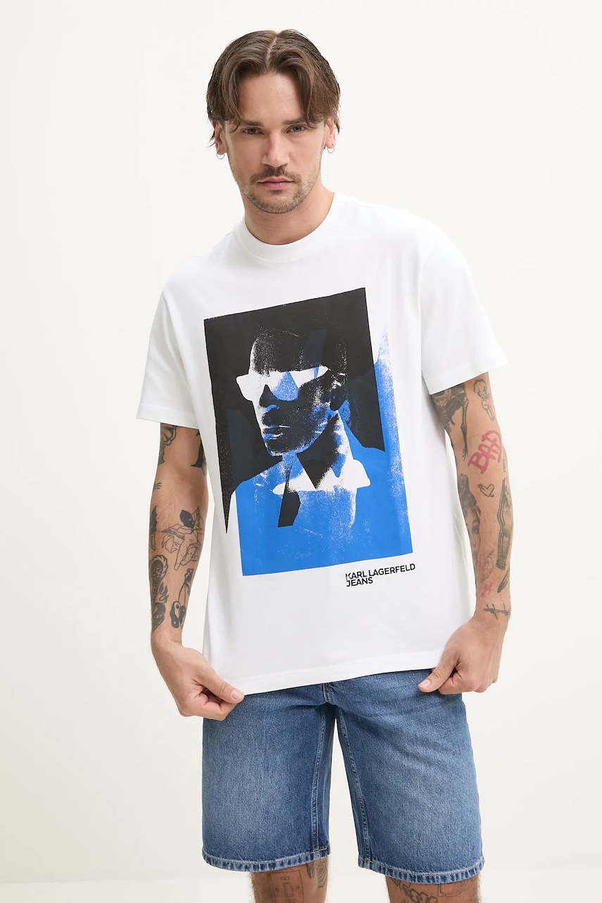 Βαμβακερό μπλουζάκι Karl Lagerfeld Jeans ανδρικό, χρώμα: άσπρο, A2M17036