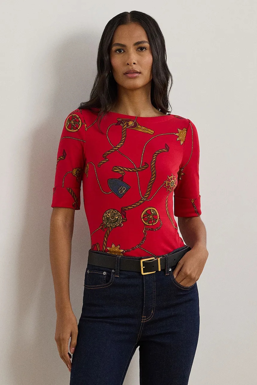 Βαμβακερό μπλουζάκι Lauren Ralph Lauren γυναικείο, χρώμα: κόκκινο, 200957614
