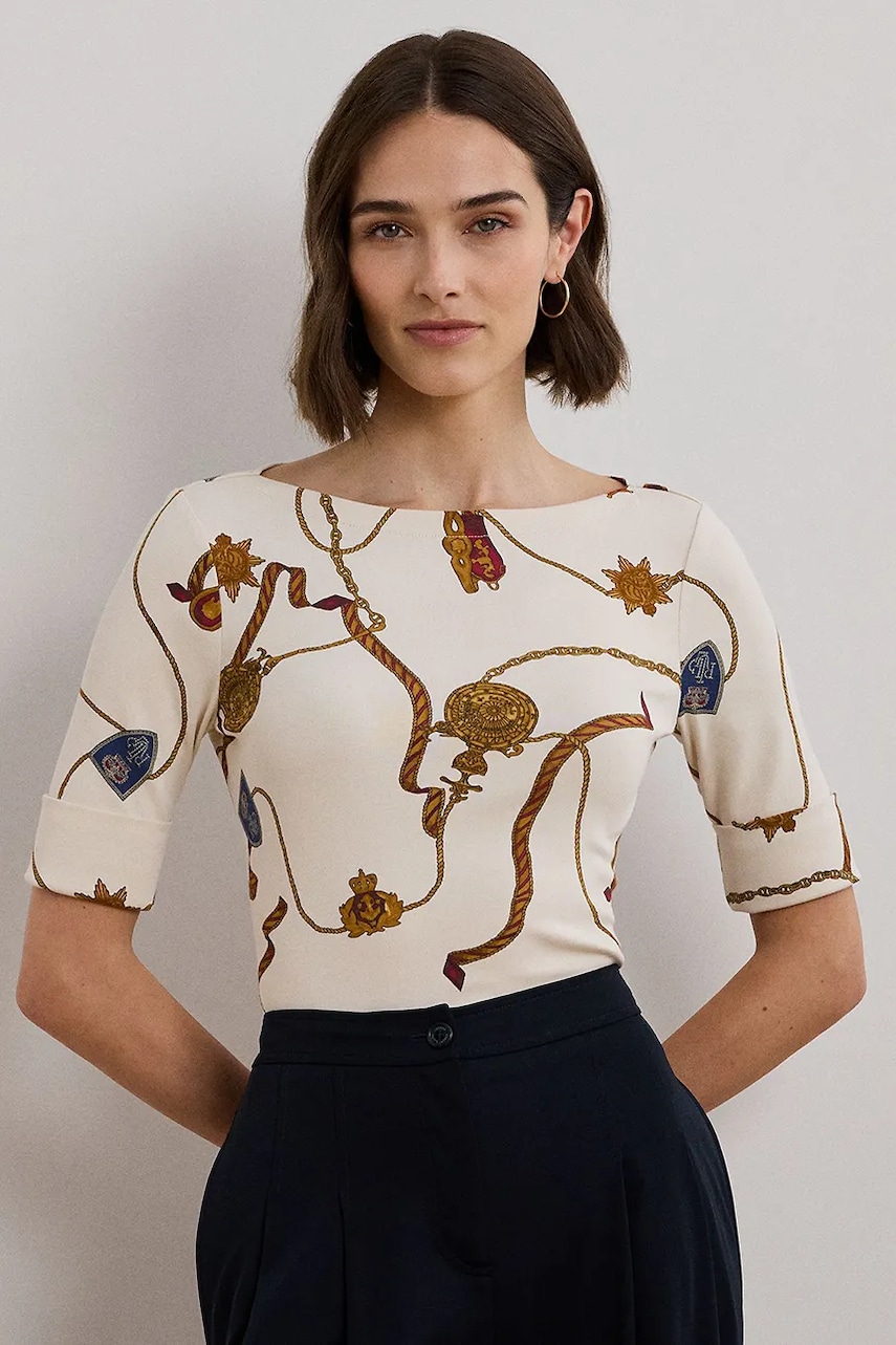 Βαμβακερό μπλουζάκι Lauren Ralph Lauren γυναικείο, χρώμα: άσπρο, 200957614