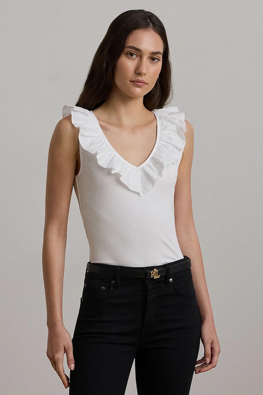 Βαμβακερό τοπ Lauren Ralph Lauren χρώμα: άσπρο, 200957654