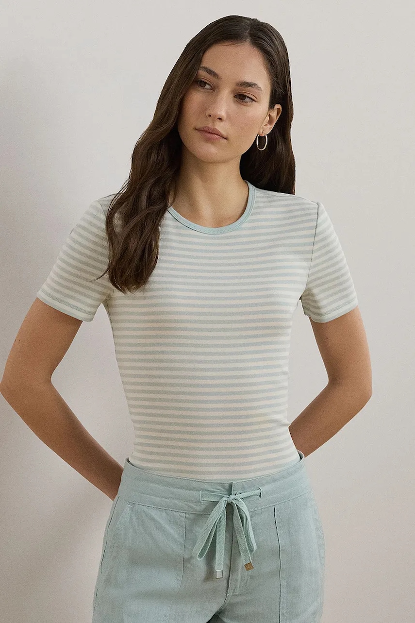 Βαμβακερό μπλουζάκι Lauren Ralph Lauren γυναικείο, χρώμα: μπλε, 200963889