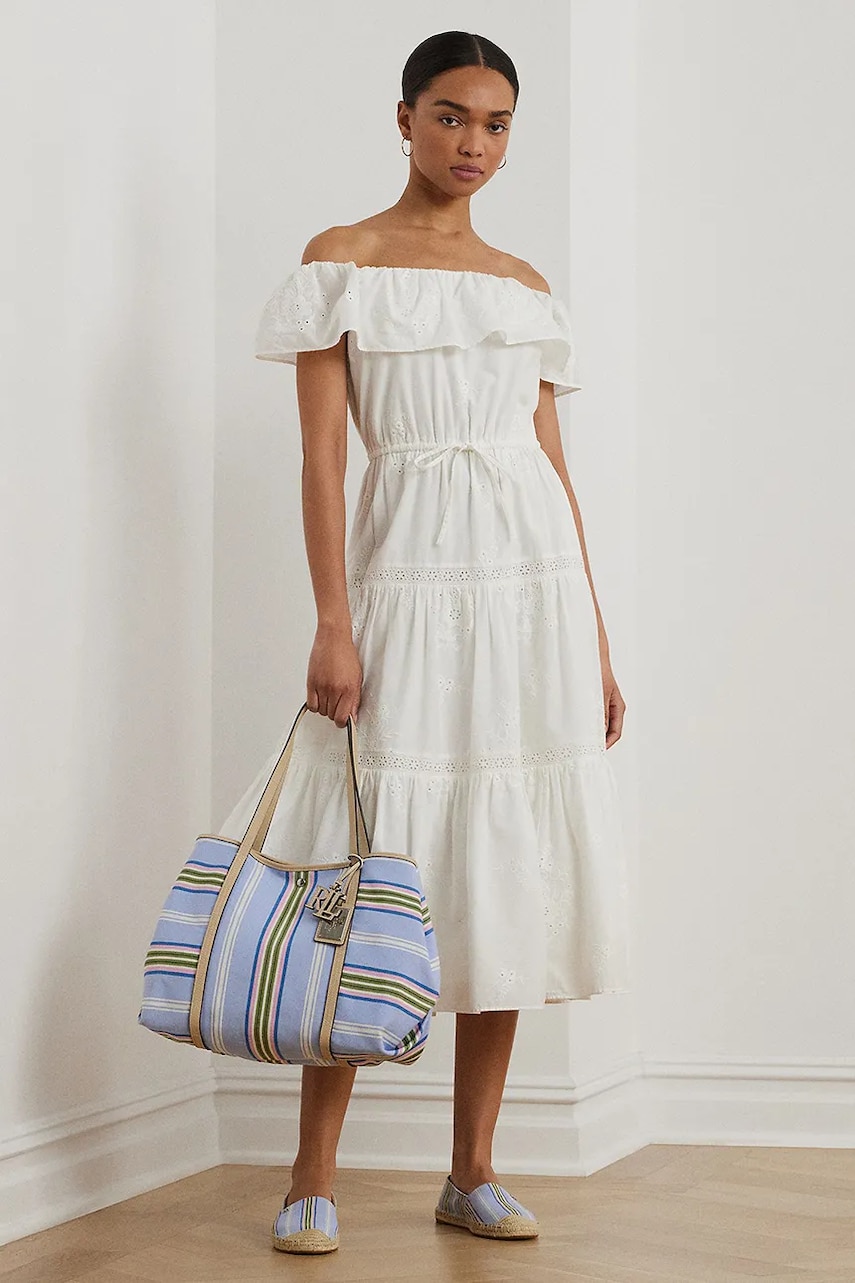 Βαμβακερό φόρεμα Lauren Ralph Lauren χρώμα: άσπρο, 200966195