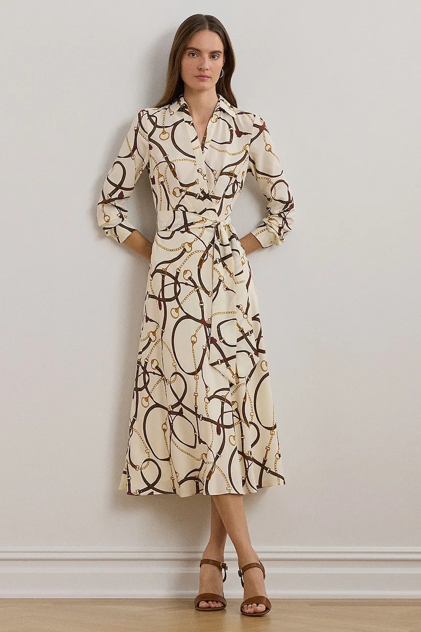 Φόρεμα Lauren Ralph Lauren χρώμα: μπεζ, 250963459