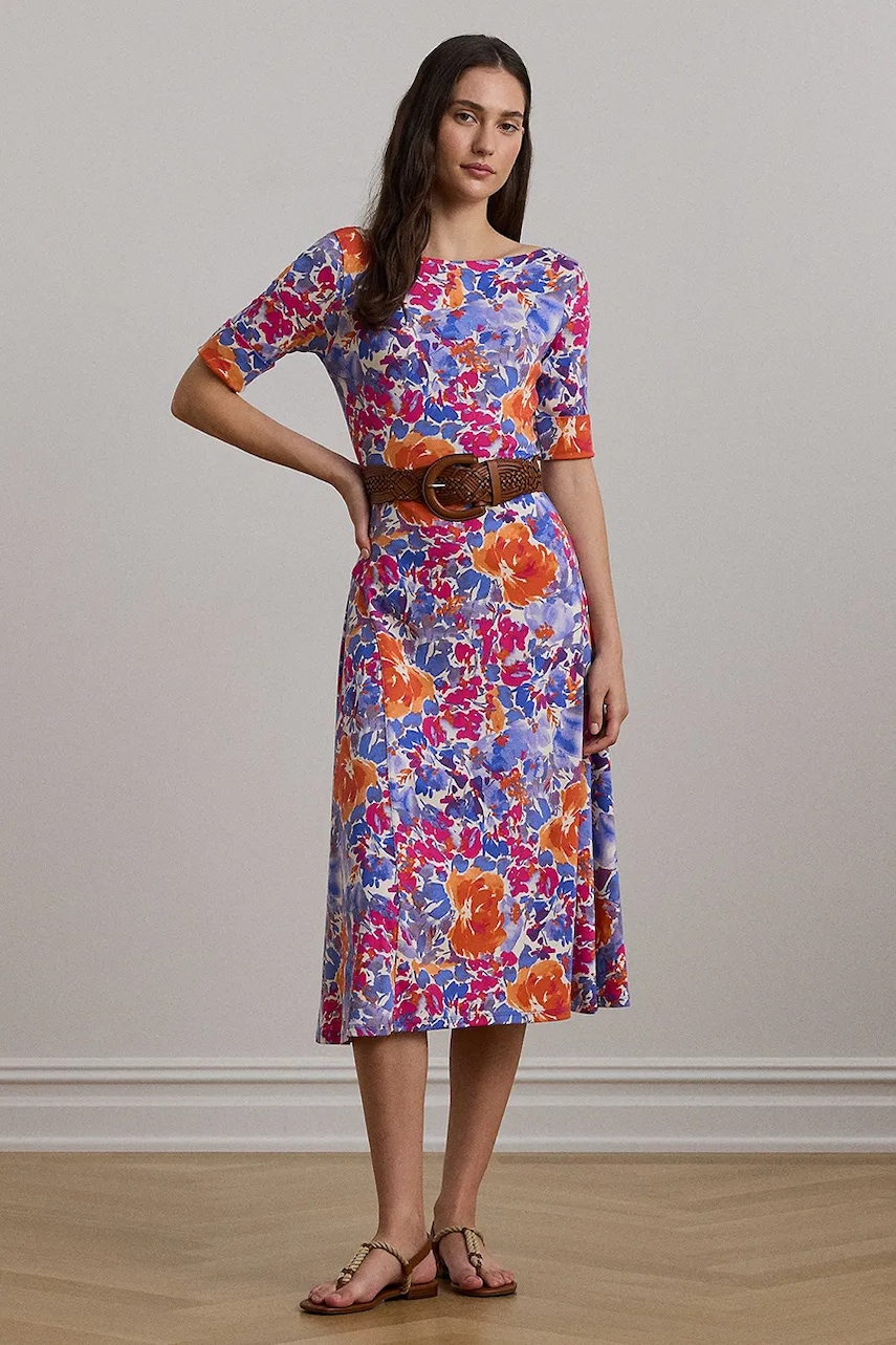 Βαμβακερό φόρεμα Lauren Ralph Lauren χρώμα: άσπρο, 250972596