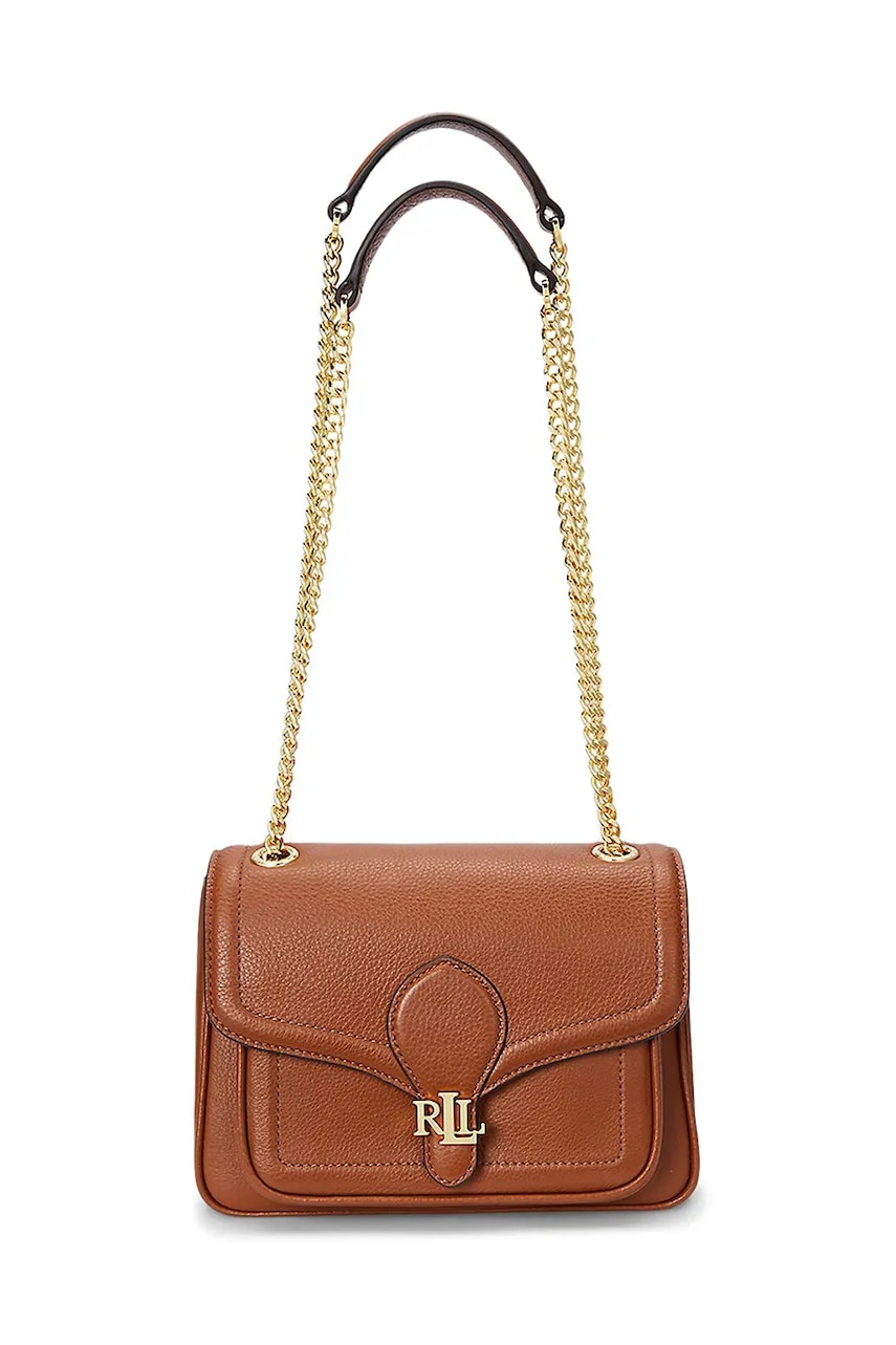 Δερμάτινη τσάντα Lauren Ralph Lauren χρώμα: καφέ, 431959003