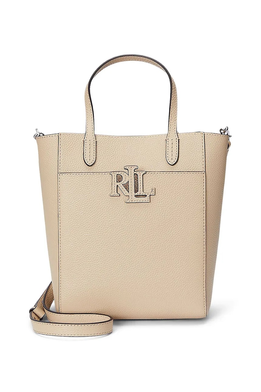 Δερμάτινη τσάντα Lauren Ralph Lauren χρώμα: μπεζ, 431966760