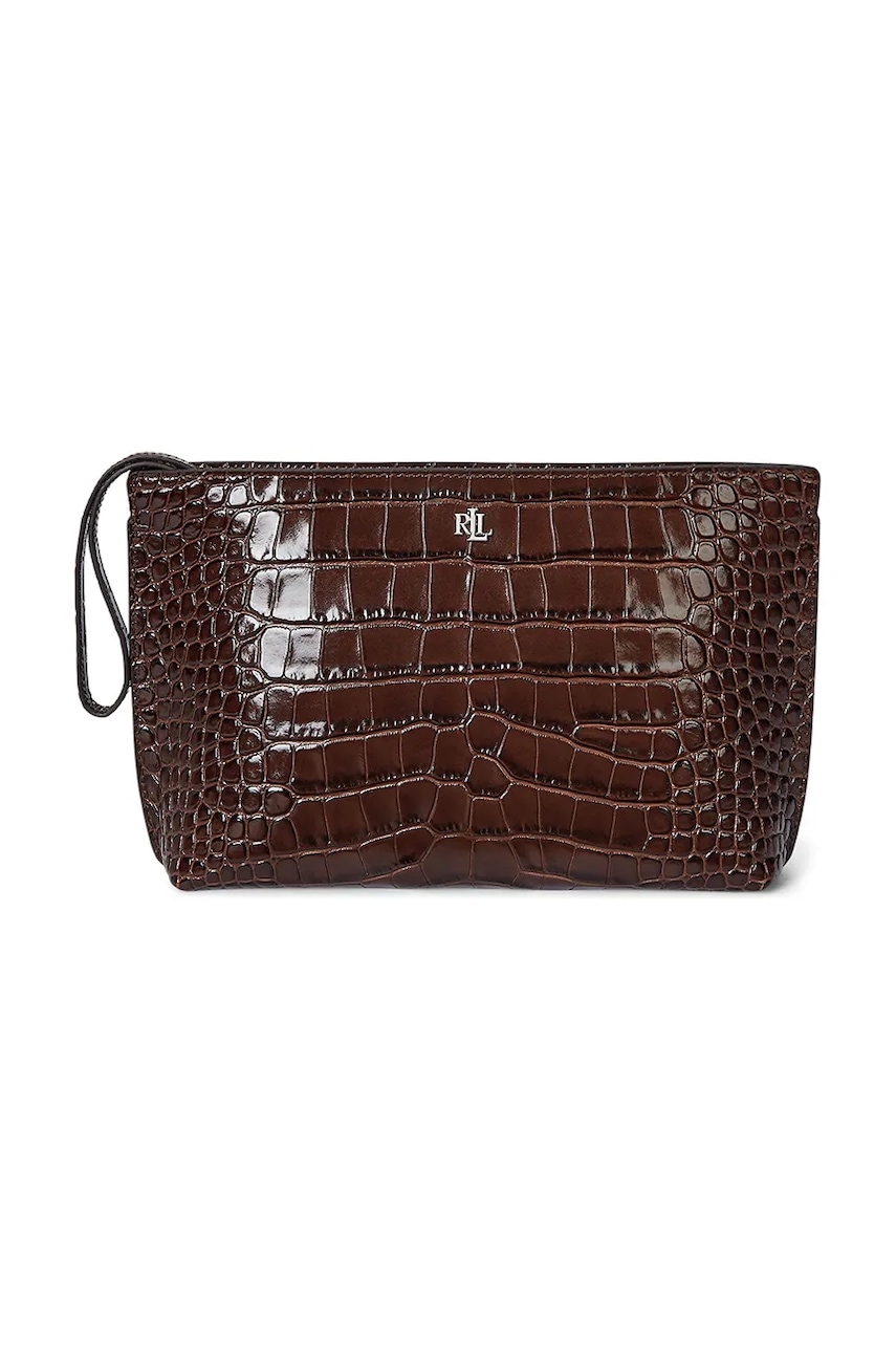 Δερμάτινη τσάντα ώμου Lauren Ralph Lauren χρώμα: καφέ, 432969466