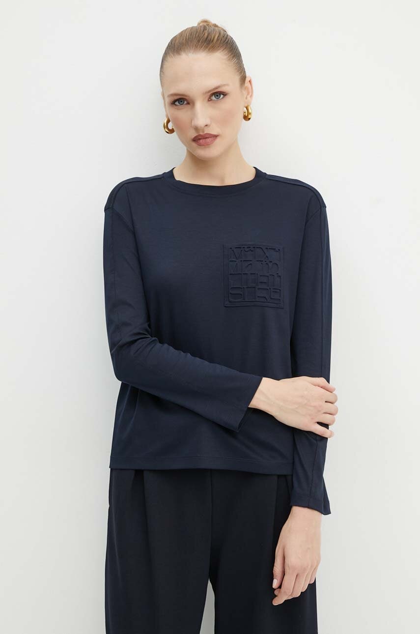 Longsleeve Max Mara Leisure χρώμα: ναυτικό μπλε, 2426946088600