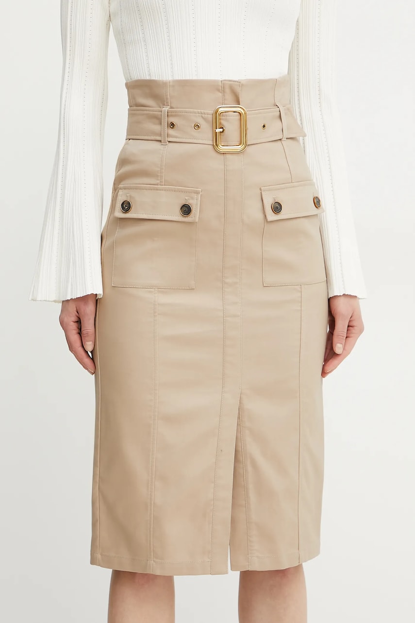 Βαμβακερή φούστα Marciano Guess CINDY χρώμα: μπεζ, 5GGD02 7293A