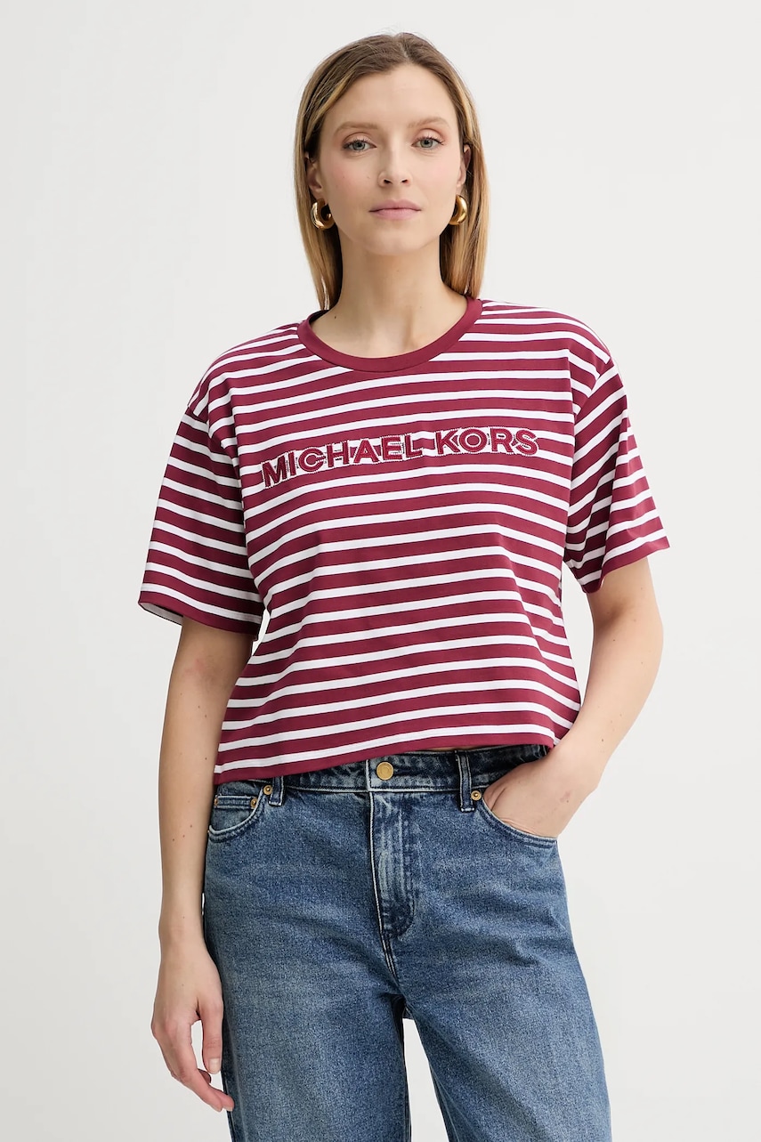 Βαμβακερό μπλουζάκι MICHAEL Michael Kors χρώμα: μπορντό, MT551R9HM7