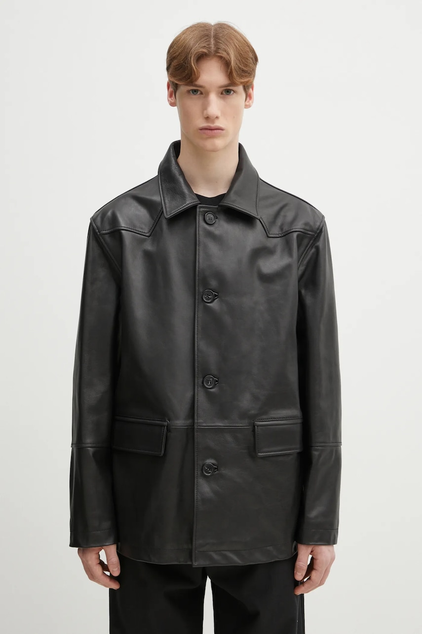 Δερμάτινο μπουφάν MM6 Maison Margiela χρώμα: μαύρο, SH0AM0045