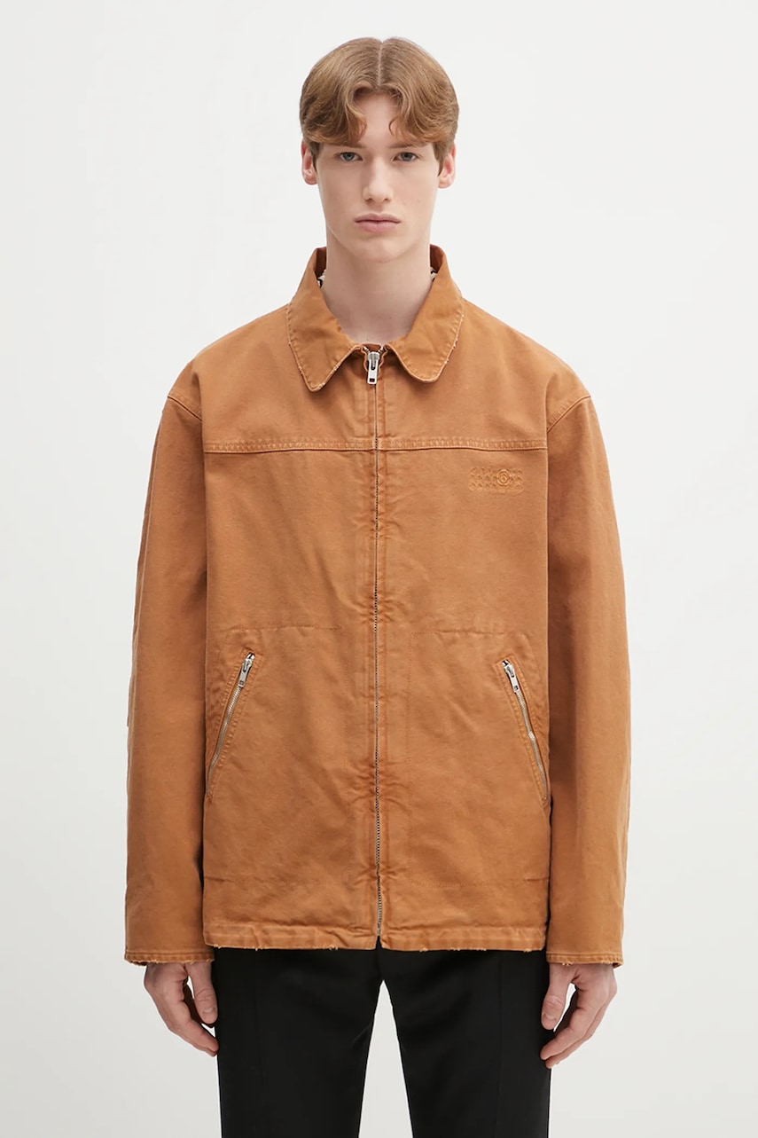 Βαμβακερό πουκάμισο MM6 Maison Margiela χρώμα: καφέ, SH0AM0048