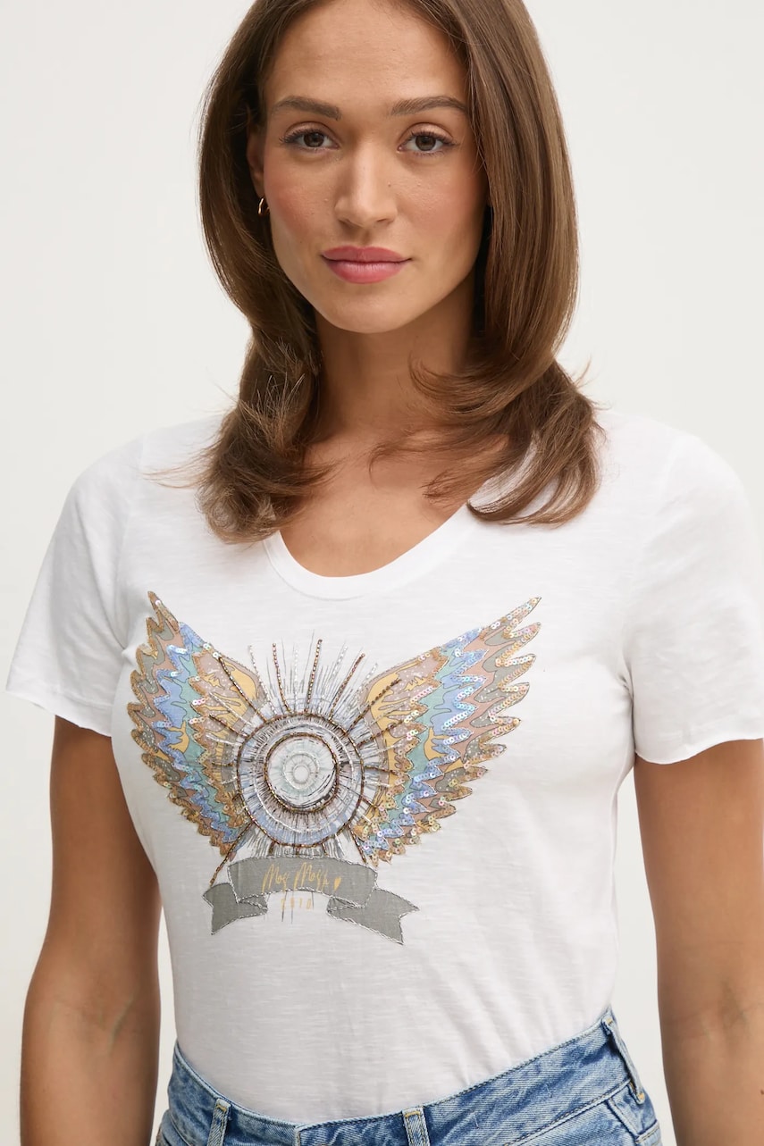 Βαμβακερό μπλουζάκι Mos Mosh γυναικείο, χρώμα: άσπρο, 170520