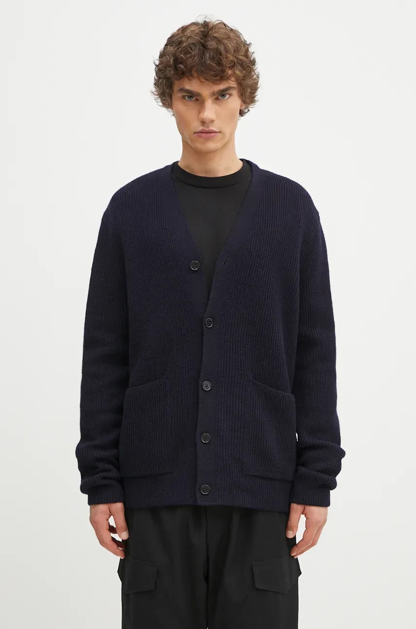 Μάλλινη ζακέτα Norse Projects Loki Wool Cotton Rib χρώμα: ναυτικό μπλε, N45.0618.7004