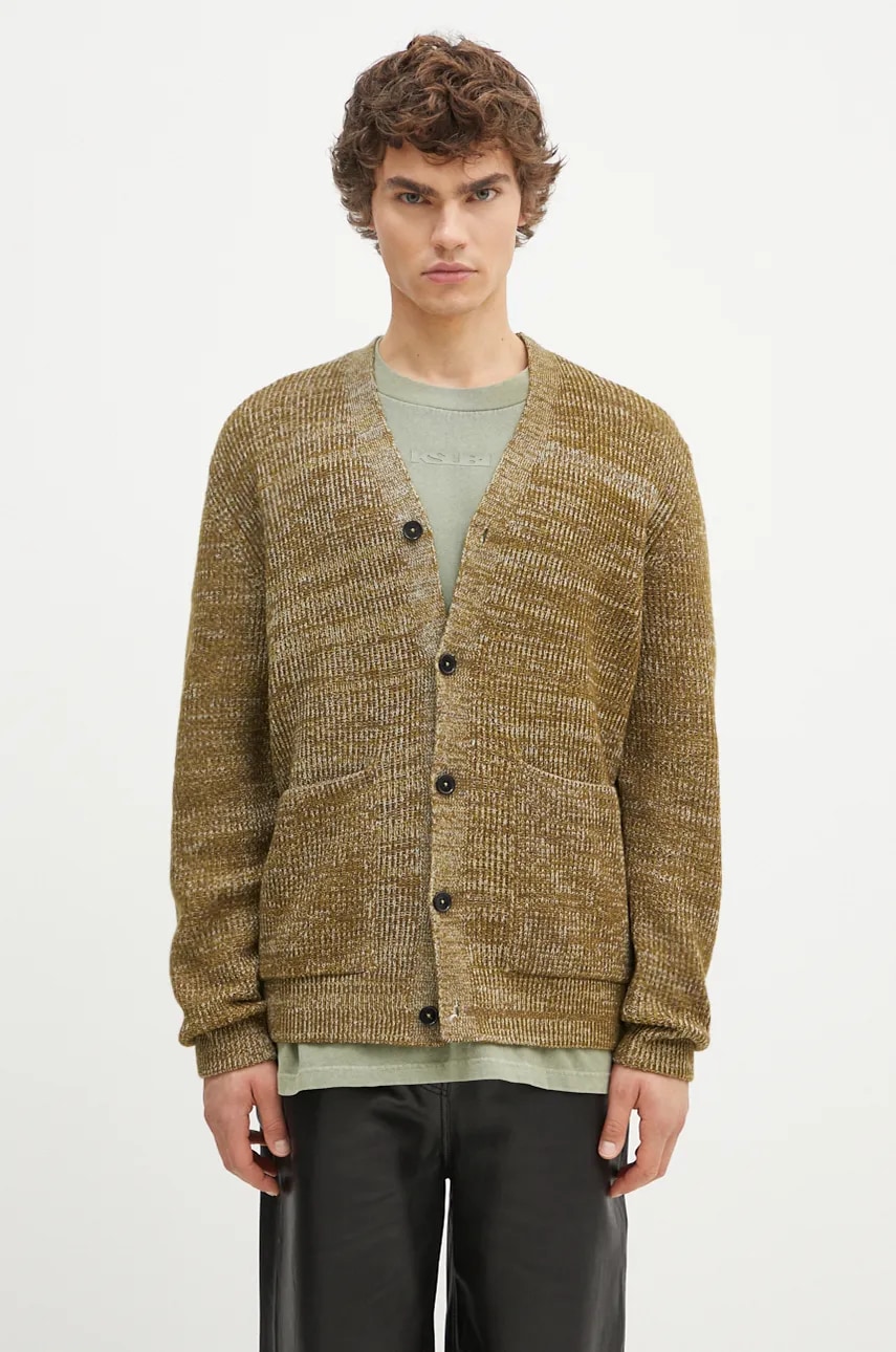 Μάλλινη ζακέτα Norse Projects Loki Wool Cotton Rib Cardigan χρώμα: πράσινο, N45.0618.8096