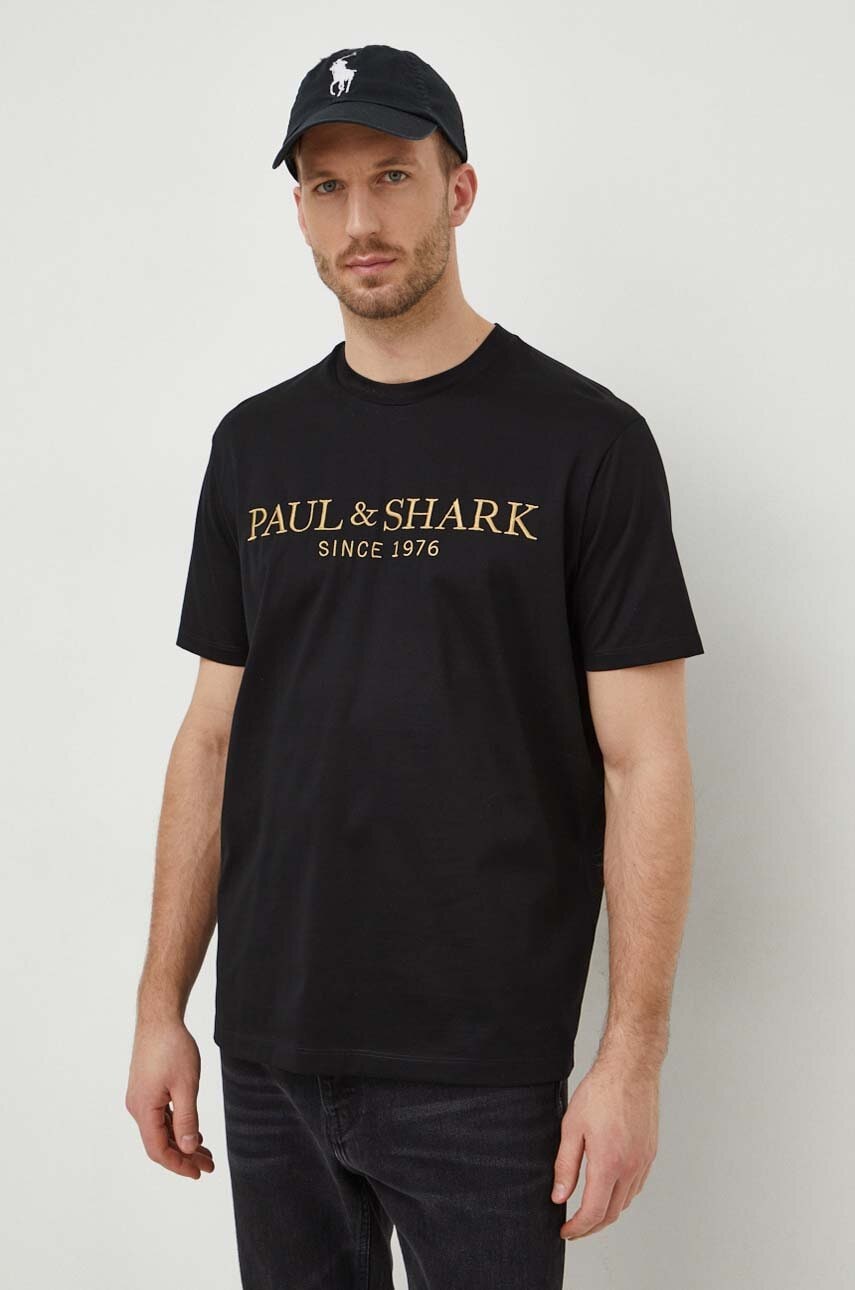 Βαμβακερό μπλουζάκι Paul&Shark ανδρικά, χρώμα: μαύρο