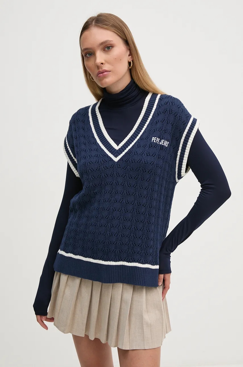 Βαμβακερό γιλέκο Pepe Jeans IVA VEST χρώμα: ναυτικό μπλε, PL702167