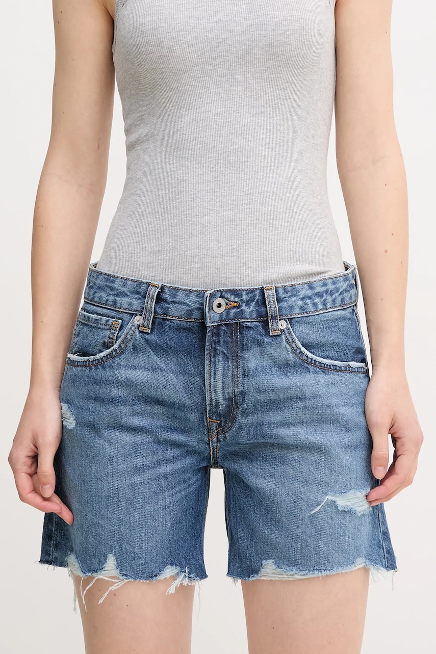 Βαμβακερό τζιν σορτς Pepe Jeans REGULAR SHORT MW DISTRESSED χρώμα: μπλε, PL801186EE6