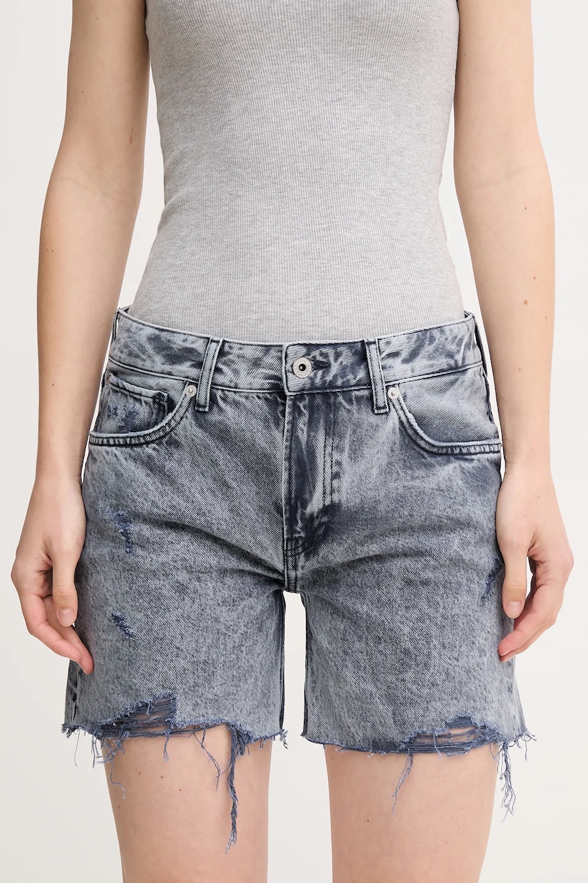 Βαμβακερό τζιν σορτς Pepe Jeans REGULAR SHORT MW DISTRESSED χρώμα: ναυτικό μπλε, PL801186UN4