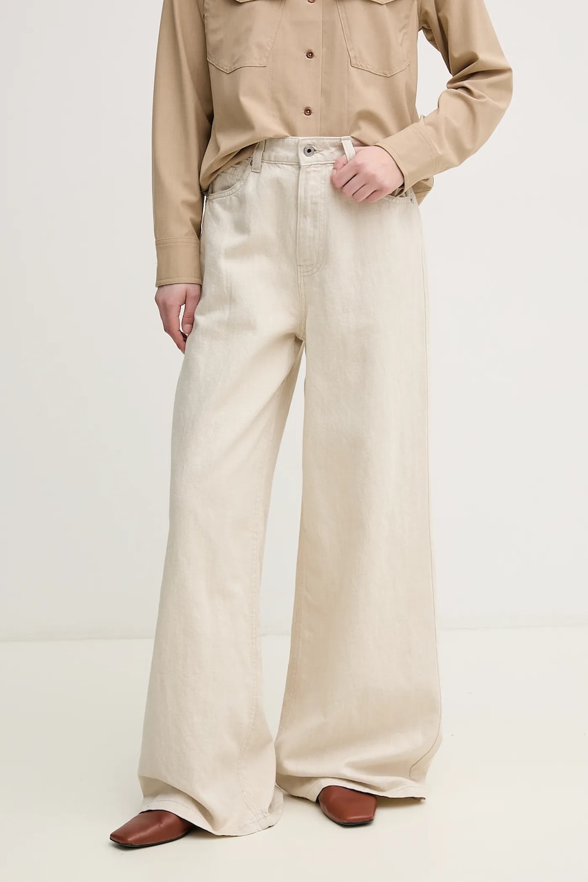 Τζιν με μείγμα από λινό Pepe Jeans WIDE LEG JEANS UHW JAIMY χρώμα: μπεζ, PL204740TC9