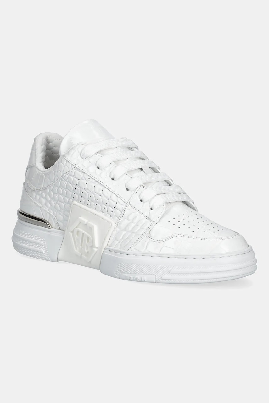 Δερμάτινα αθλητικά παπούτσια Philipp Plein Hexagon Croco Printed Leather χρώμα: άσπρο, USC0695 PLE010N 01