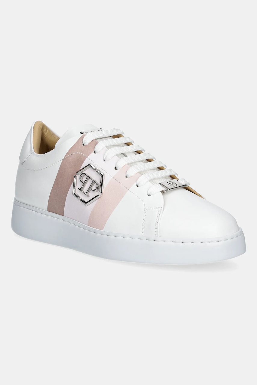Δερμάτινα αθλητικά παπούτσια Philipp Plein Lo-Top Hexagon χρώμα: άσπρο, USC0704 PLE005N 0103