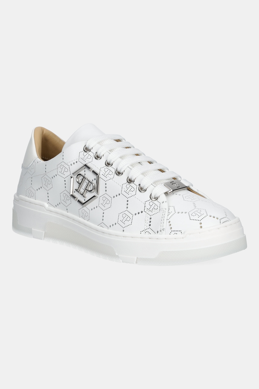 Δερμάτινα αθλητικά παπούτσια Philipp Plein Lo-Top Monogram χρώμα: άσπρο, USC0770 PLE010N 01