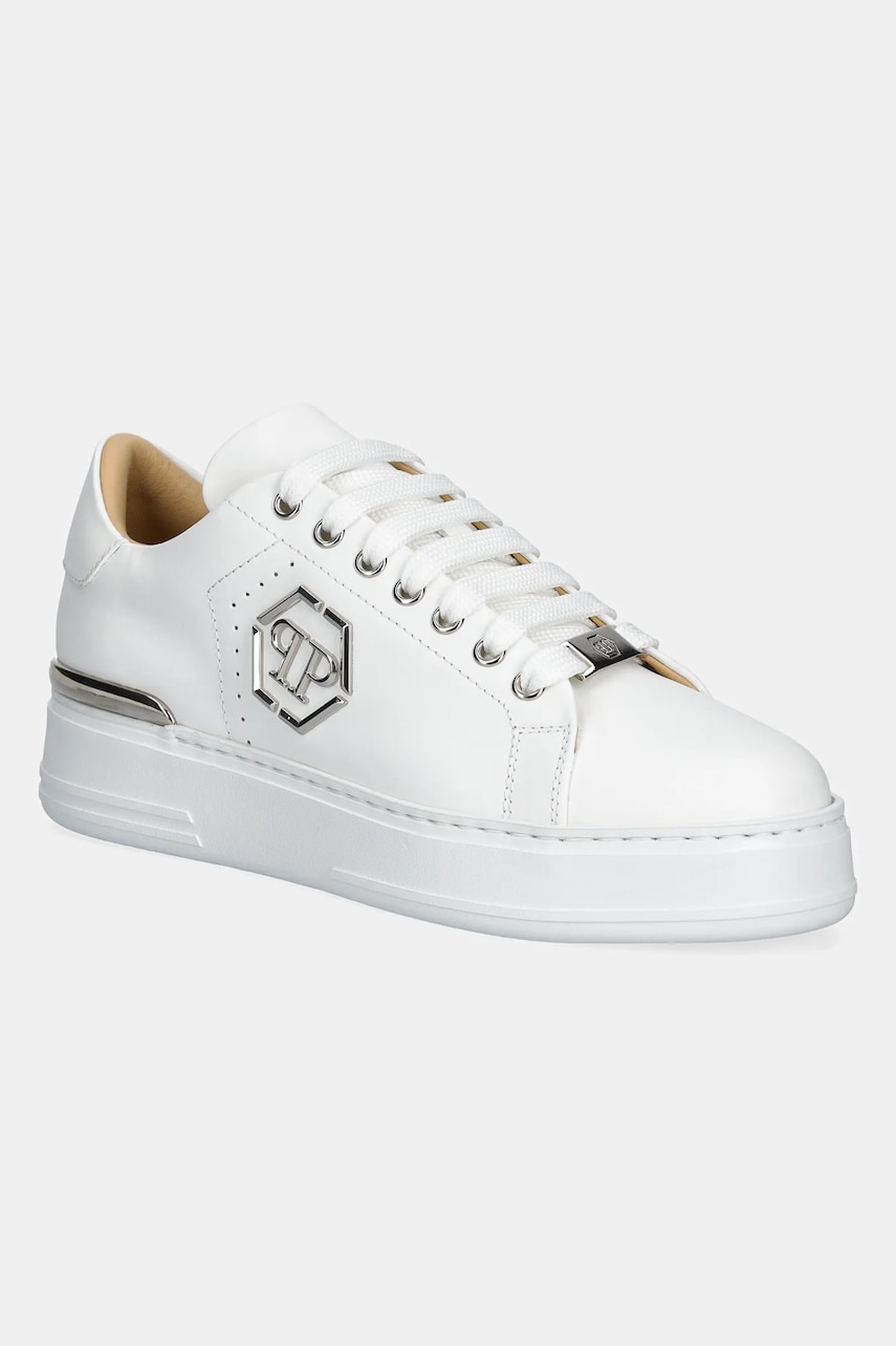 Δερμάτινα αθλητικά παπούτσια Philipp Plein Nappa Lo-Top Hexagon χρώμα: άσπρο, USC0670 PLE010N 01
