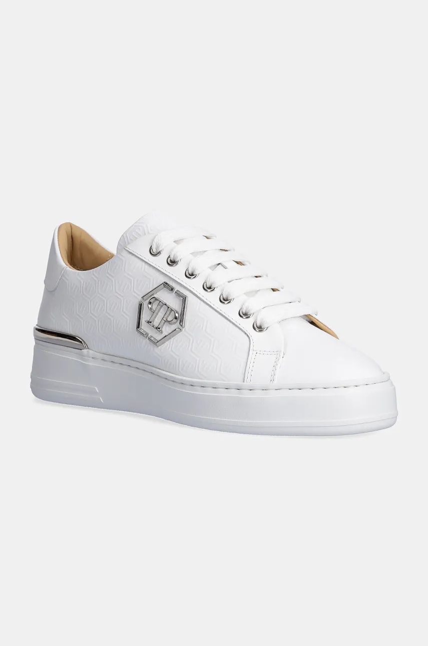 Δερμάτινα αθλητικά παπούτσια Philipp Plein Nappa Lo-Top Monogram χρώμα: άσπρο, USC0665 PLE010N 01