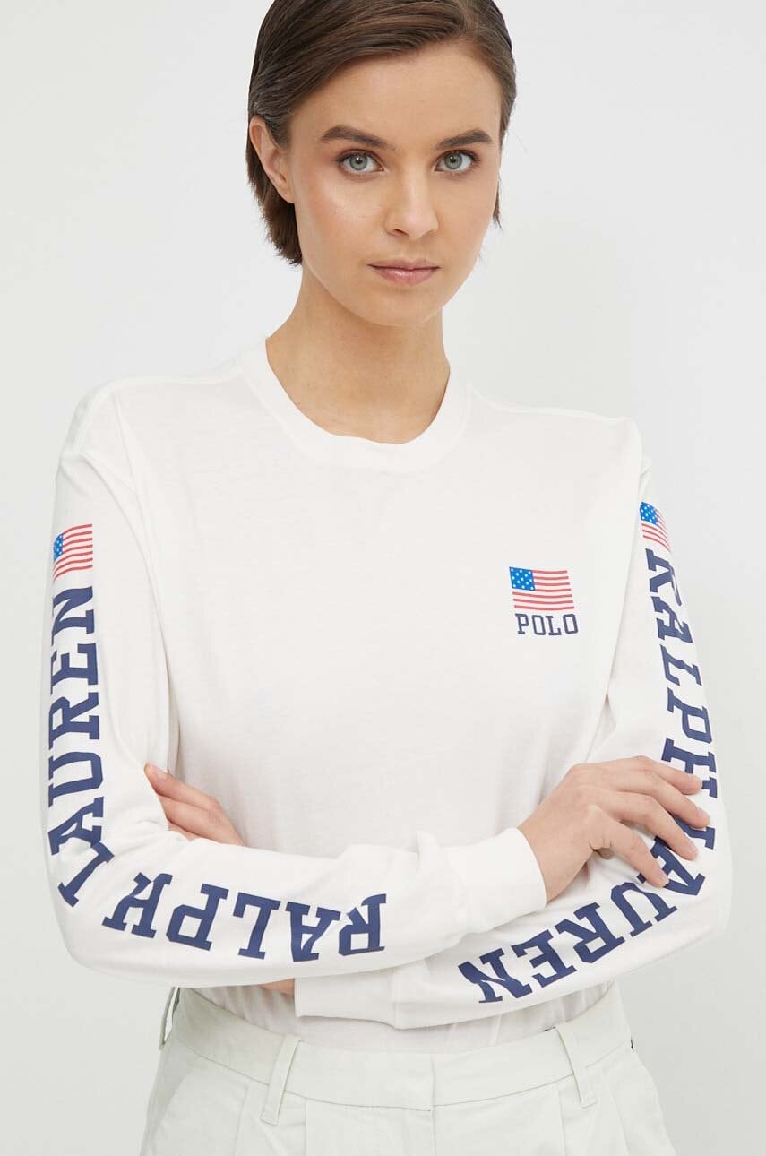 Βαμβακερή μπλούζα με μακριά μανίκια Polo Ralph Lauren χρώμα: μπεζ, 211935596