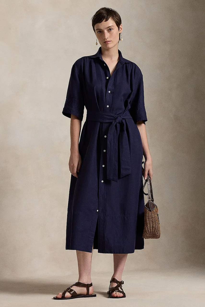 Μεταξωτό φόρεμα Polo Ralph Lauren χρώμα: ναυτικό μπλε, 211941458