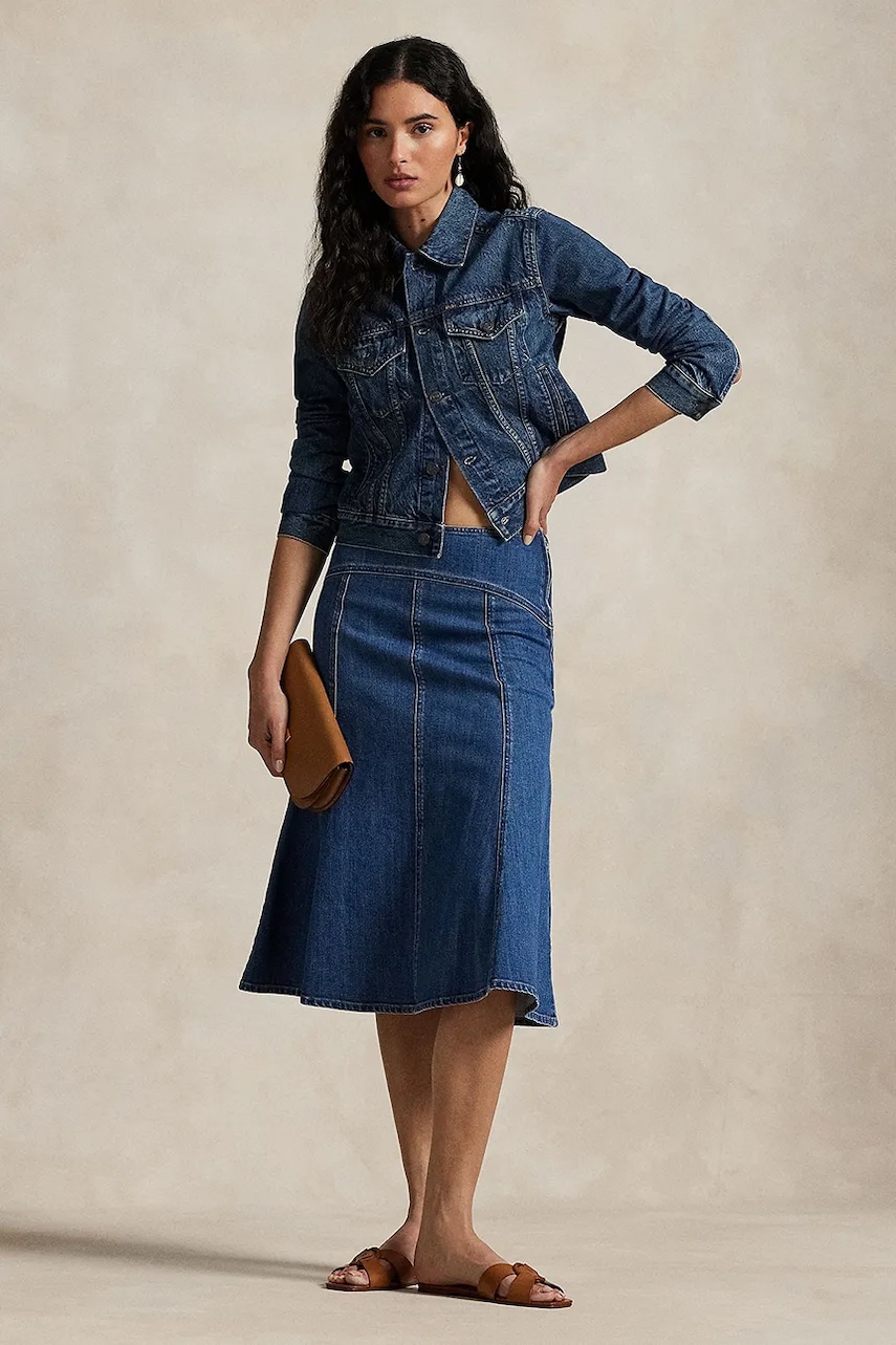 Βαμβακερή τζιν φούστα Polo Ralph Lauren χρώμα: μπλε, 211964731