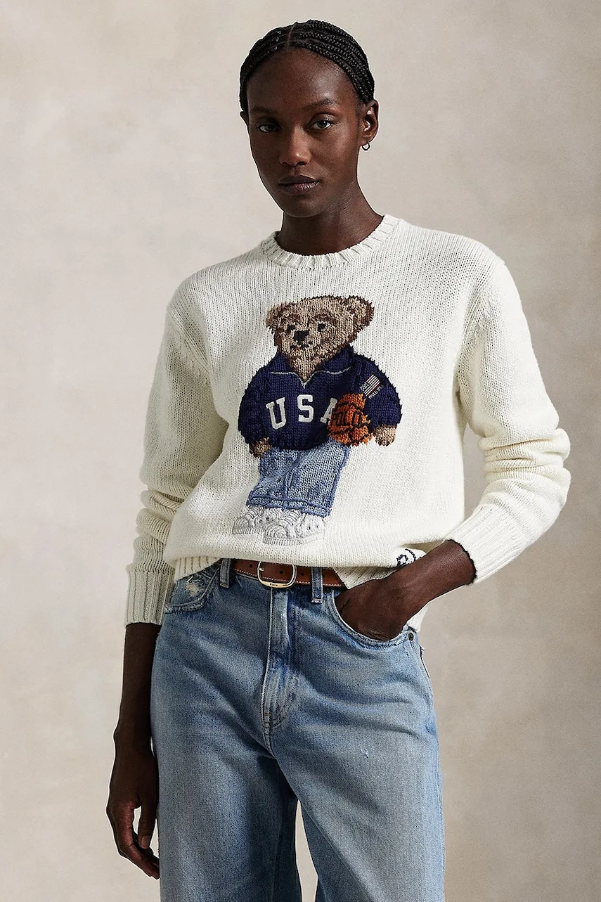 Πουλόβερ από λινό μείγμα Polo Ralph Lauren γυναικείο, χρώμα: μπεζ, 211966255