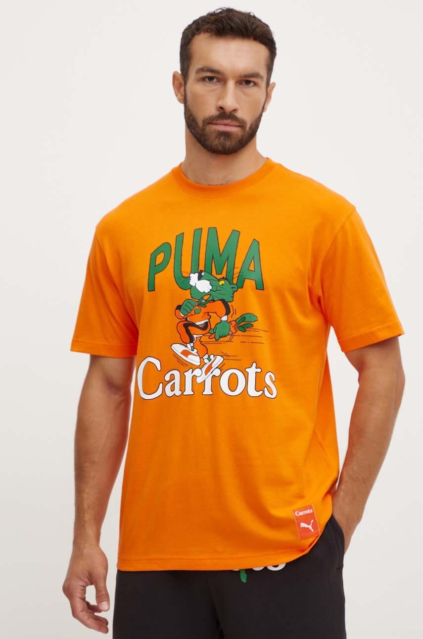 Βαμβακερό μπλουζάκι Puma PUMA X CARROTS Graphic Tee ανδρικό, χρώμα: πορτοκαλί, 627443