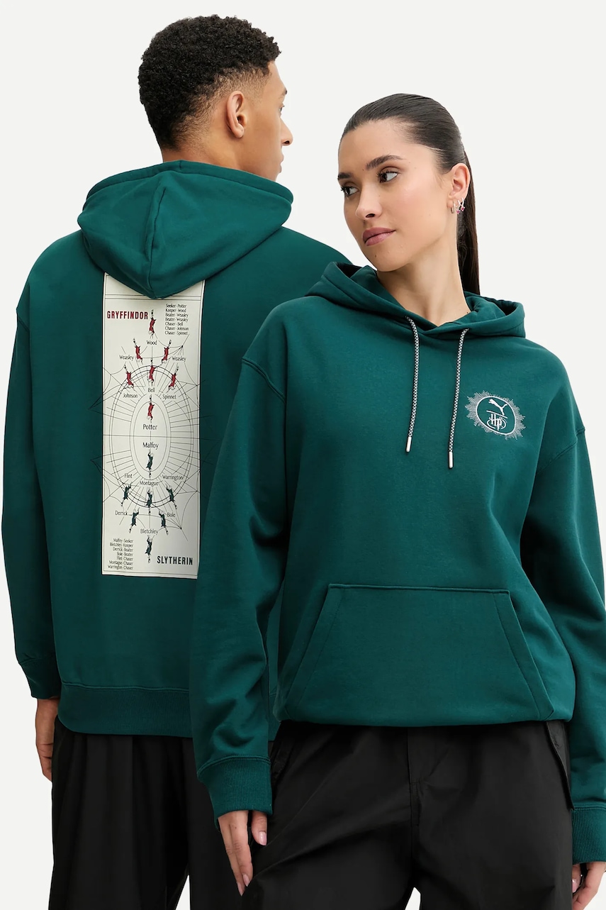 Βαμβακερή μπλούζα Puma PUMA x HARRY POTTER χρώμα: μαύρο, με κουκούλα, 630093