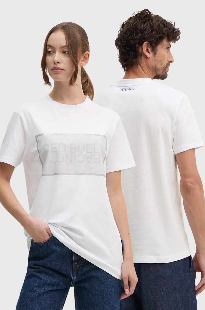 Βαμβακερό μπλουζάκι Red Bull Racing x Pepe Jeans χρώμα: άσπρο, RU500004