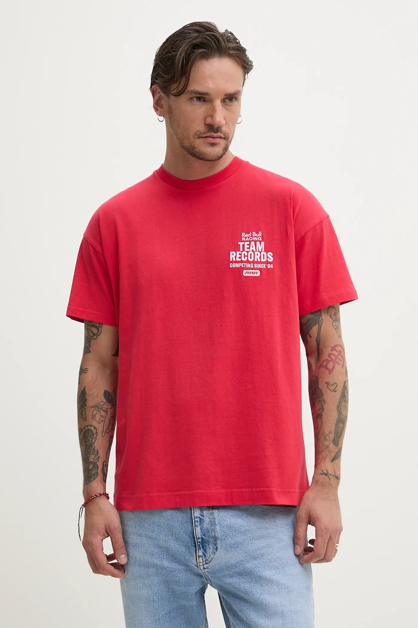 Βαμβακερό μπλουζάκι Red Bull Racing x Pepe Jeans TEAM RECORDS TEE ανδρικό, χρώμα: κόκκινο, RM500010