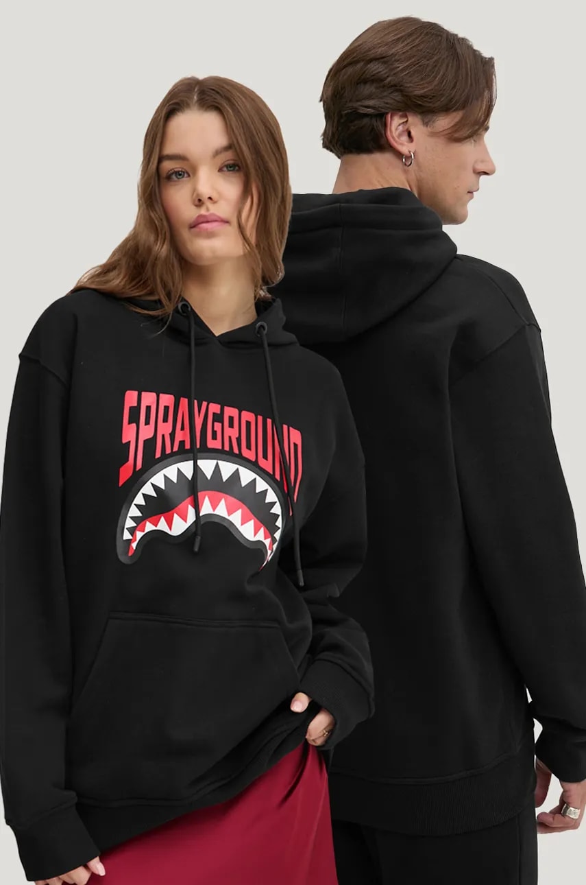 Βαμβακερή μπλούζα Sprayground χρώμα: μαύρο, με κουκούλα, SP666