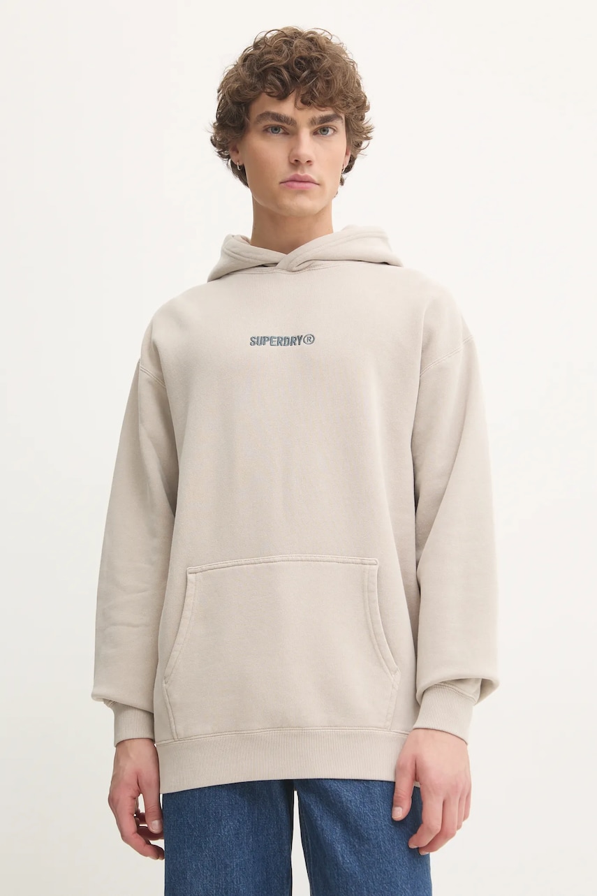 Μπλούζα Superdry χρώμα: μπεζ, με κουκούλα, M2013727A-7MO