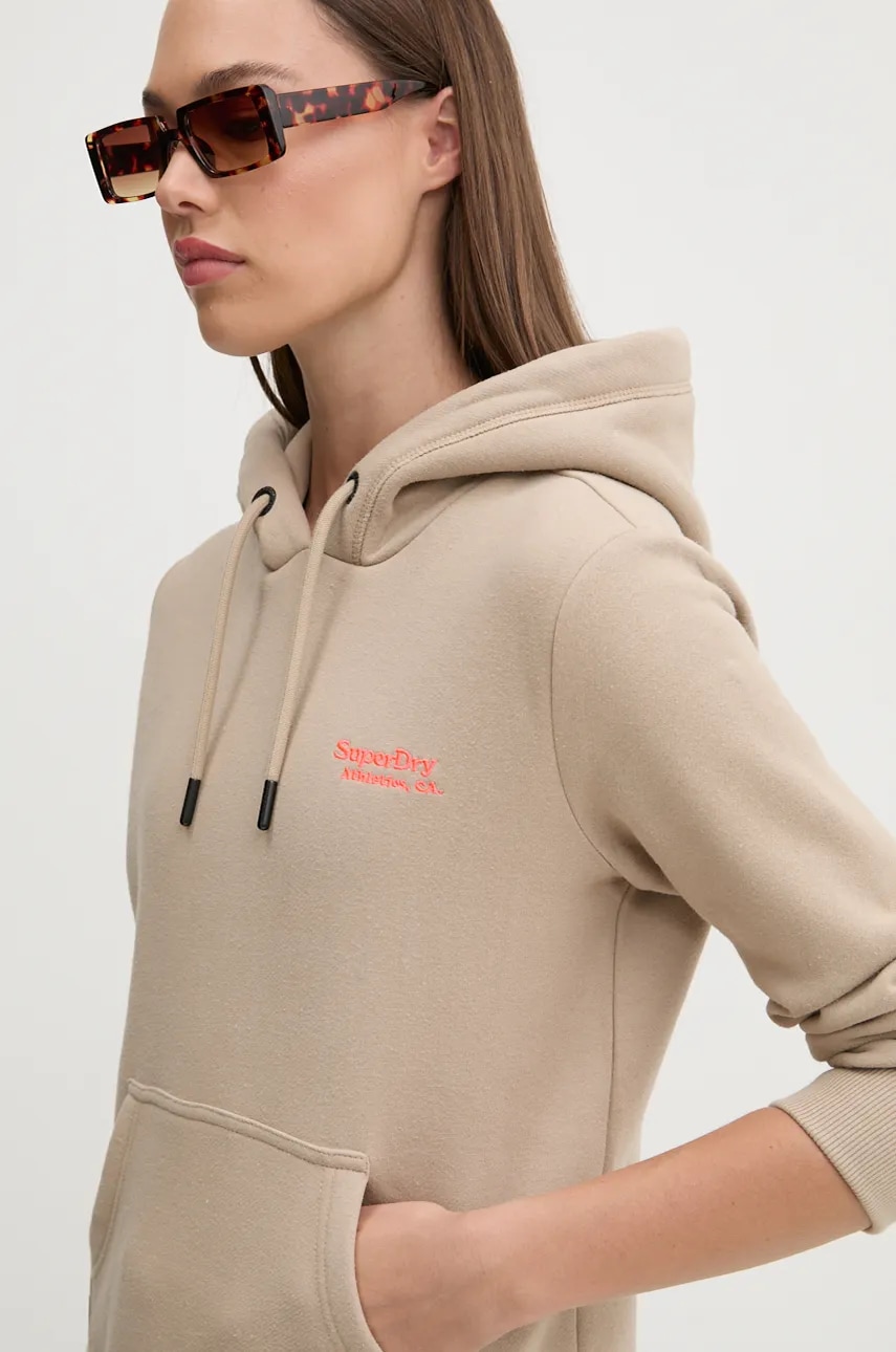 Μπλούζα Superdry χρώμα: μπεζ, με κουκούλα, W2012180A-2WE