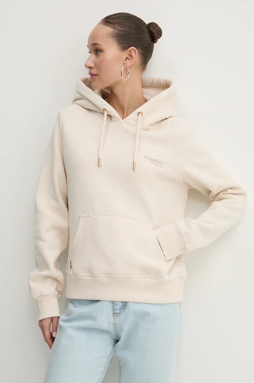 Μπλούζα Superdry χρώμα: μπεζ, με κουκούλα, W2012180A-9VP