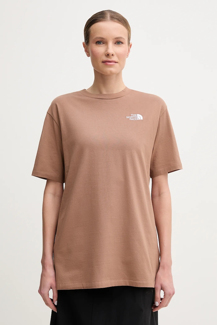 Βαμβακερό μπλουζάκι The North Face Essential γυναικείο, χρώμα: καφέ, NF0A87NQ6IH1