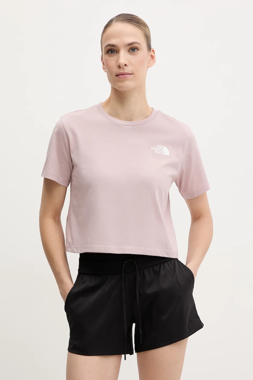 Μπλουζάκι The North Face Simple Dome Cropped Slim χρώμα: πορτοκαλί, NF0A87U40SO1